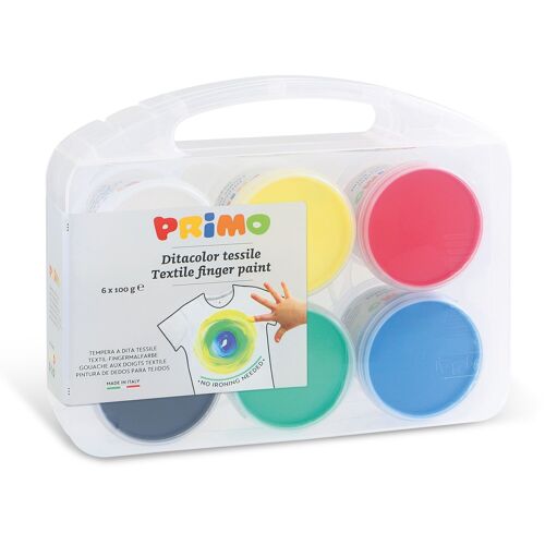 Textile finger paint in pot, 6 colours, 100 g