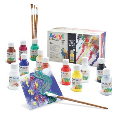 Coffret d'art avec peinture acrylique fine en flacons de 125 ml, 12 flacons