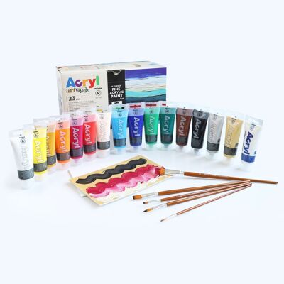 Set artistico con pittura acrilica fine in tubi da 75 ml, 16 tubi