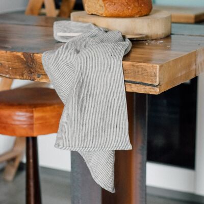 Striped Linen Tea Towel - Dark Blue And Natural