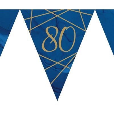 Bandiera di carta geode blu navy e oro Bunting Età 80 laminata timbrata