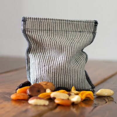 Borsa snack in lino a righe - Blu scuro e naturale