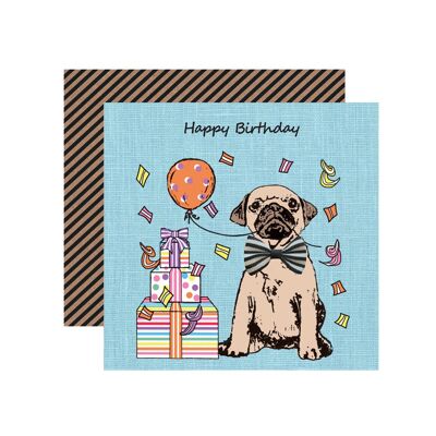 Handmade Pug Dog Birthday Greetings Card