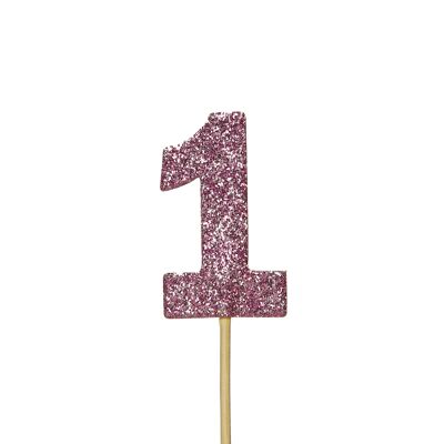 Toppers per cupcake con numero &#39;1&#39; glitterato rosa