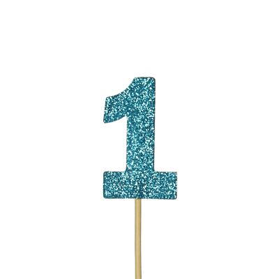 Glitter '1' Numeral Cupcake Toppers Blue