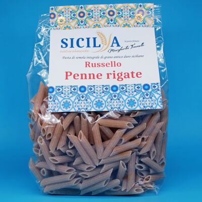 Pâtes complètes Penne Rigate Russello - Fabriquées en Italie (Sicile)