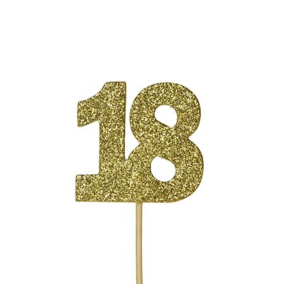 Toppers per cupcake con numeri "18" glitterati oro