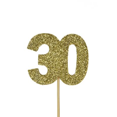 Glitter &#39;30&#39; Numeral Cupcake Toppers Oro