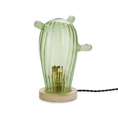 Lampe de table, Cactus Mexico, vert, verre / bois