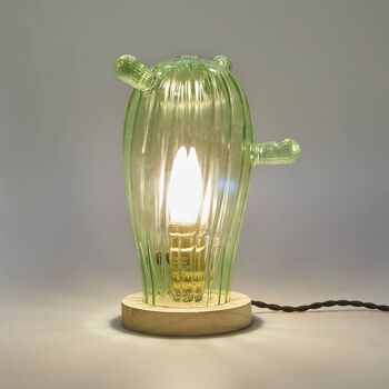 Lampe de table, Cactus Mexico, vert, verre / bois 3