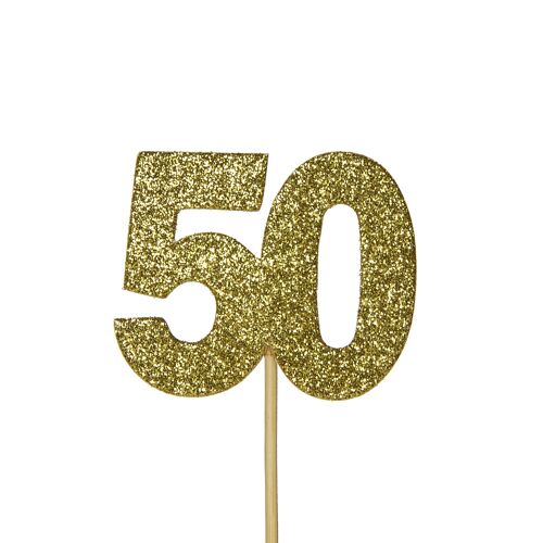 Glitter '50'  Numeral Cupcake Toppers Gold