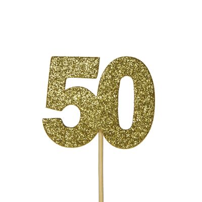 Toppers per cupcake con numeri "50" glitterati oro