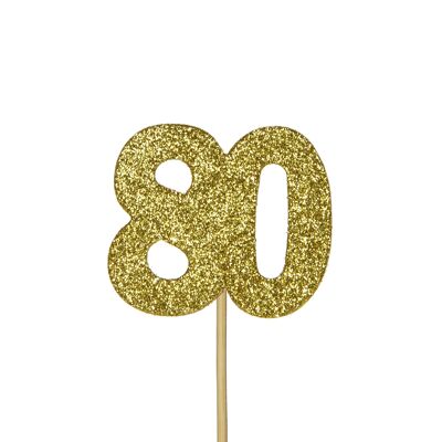 Toppers per cupcake con numeri &#39;80&#39; glitterati oro