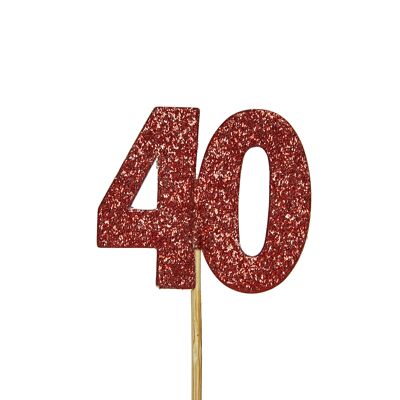 Toppers per cupcake con numeri &#39;40&#39; glitterati Rubino