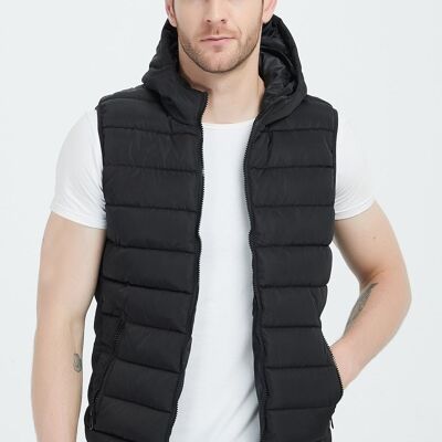 MAXIME-BLACK hooded sleeveless down jackets