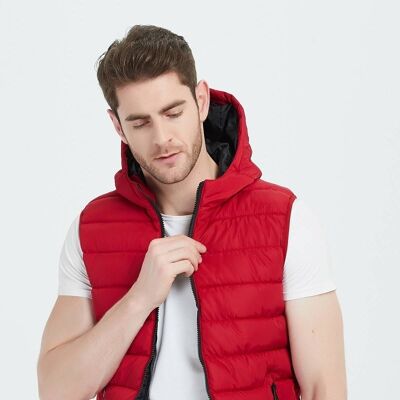 MAXIME-RED hooded sleeveless down jackets