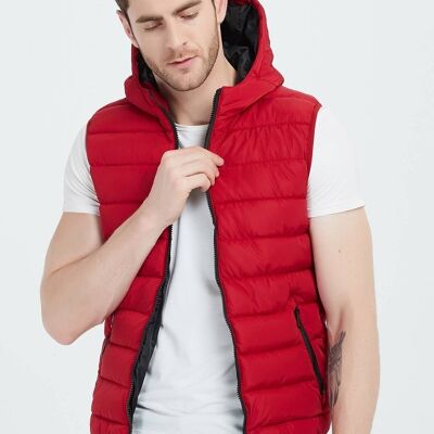 MAXIME-RED hooded sleeveless down jackets
