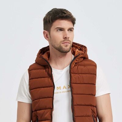 MAXIME-CAMEL sleeveless hooded down jackets