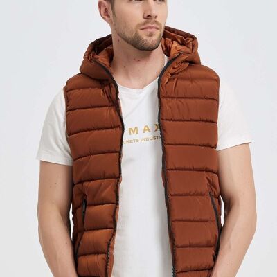 MAXIME-CAMEL sleeveless hooded down jackets