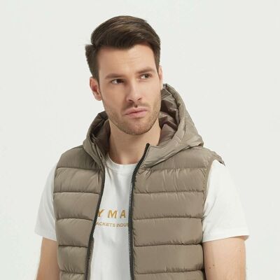 Sleeveless down jackets with hood MAXIME-BEIGE
