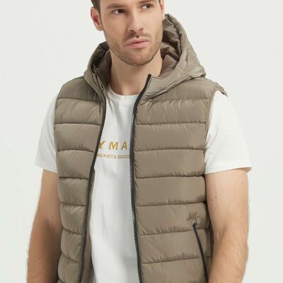 Sleeveless down jackets with hood MAXIME-BEIGE