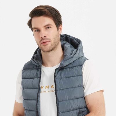 MAXIME-BLEU hooded sleeveless down jackets