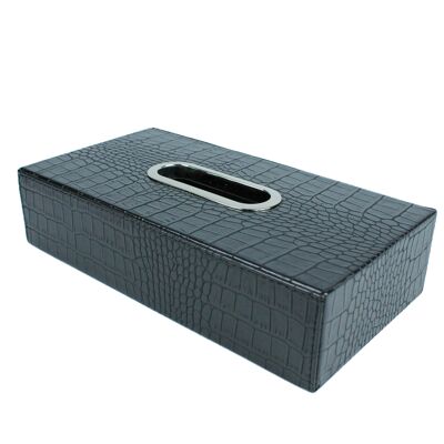 Caja de pañuelos rectangular cocodrilo negro