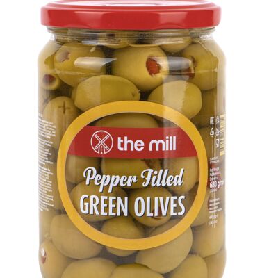 The Mill Green Olives Stuffed with Peppers 680g jar