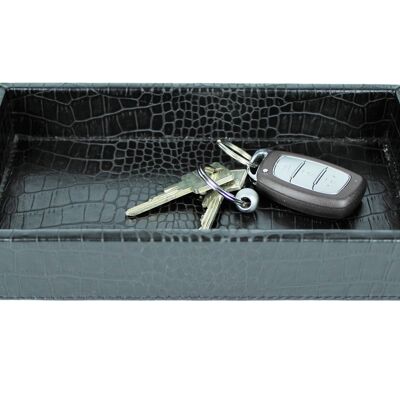 Petit plateau rectangulaire crocodile noir