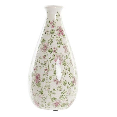 VASE GRÈS 13X13X26 FLEURS BLANCHES LD192828