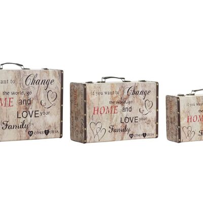 BOX SET 3 CANVAS WOOD 46X33X19 LOVE BEIGE LD193411