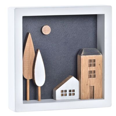 WOODEN DECORATION 15X3,5X15 WHITE HOUSES LD194636