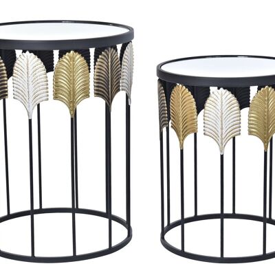 TABLE D'APPOINT SET 2 MIROIR METAL 46X46X61 FEUILLES LD195921