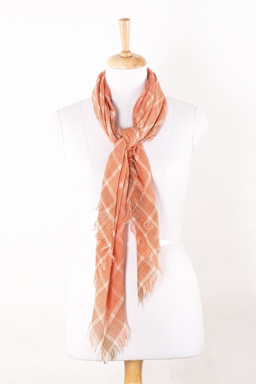 Yarn Dyed Checks Merino Wool Scarf - Bright Orange