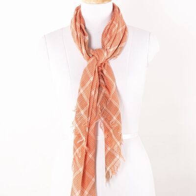 Yarn Dyed Checks Merino Wool Scarf - Bright Orange