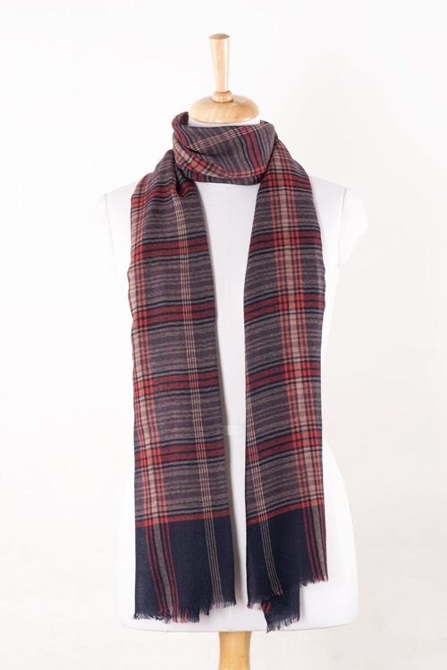 Yarn Dyed Checks and Stripes Twill Weave Merino Wool Scarf - Purple Pink Multi
