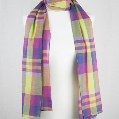 Retro Checks Skippedend Weave Cotton Scarf - Pink Purple