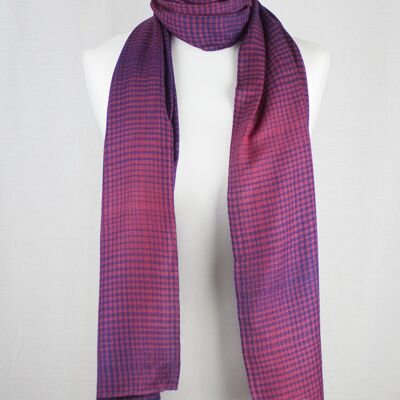 Gradient Checks Twill Weave Viscose Scarf - Fuchsia Purple