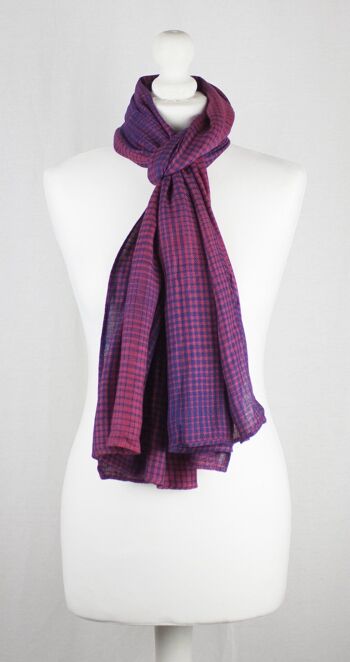 Écharpe en Viscose Twill Weave Gradient Checks - Fuchsia Purple 3