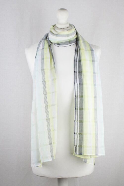 Leno Weave Stripes Cotton Scarf - Aqua Lime