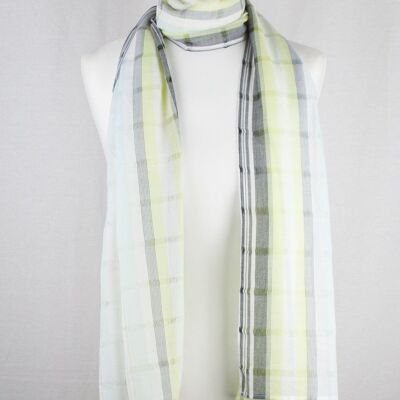 Leno Weave Stripes Cotton Scarf - Aqua Lime