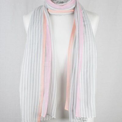 Classic Stripe with Neon Pink Border Viscose Scarf - Grey White Neon Pink