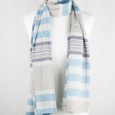 Checks and Stripes Textured Weave Viskose-Schal - Blue Navy Beige