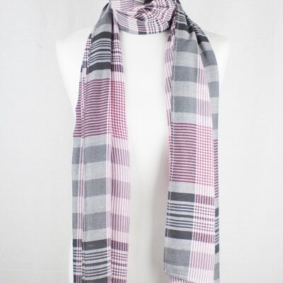 Karierte und gestreifte Viskose-Schal aus Karo und Streifen - Pink Black Off-White