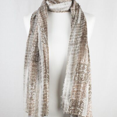 Burnt Out Block Printed Cotton Scarf -  Brown Beige