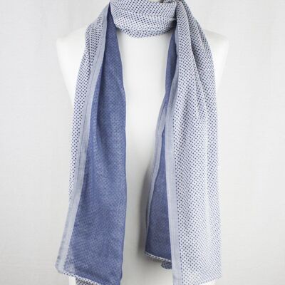 Ditsy Diamond Print Double Fabric Cotton Scarf - Chambray Blue