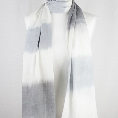 Bufanda clásica de algodón con rayas sombreadas - Blanco roto Gris