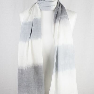 Classic Shaded Stripe Cotton Scarf -  Off-White Grey