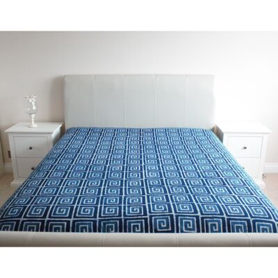 Geometric Indigo Print Cotton Flat Bed Sheet - Super King