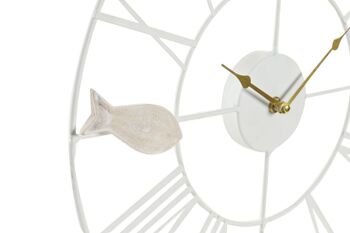 HORLOGE MURALE MÉTAL MDF 39X3,5X39 POISSON BLANC LM196425 2